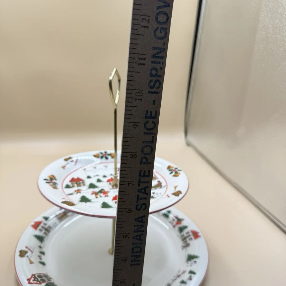 Jamestown China The Joy of Christmas 2 Tiered Serving Stand Ceramic Plates Retro